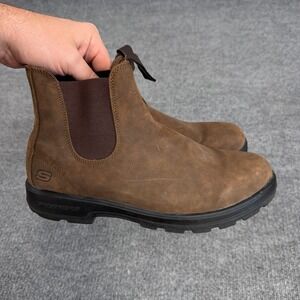Skechers Chelsea Boot Men 9.5 Brown Leather Gaveno Relaxed Fit Memory Foam